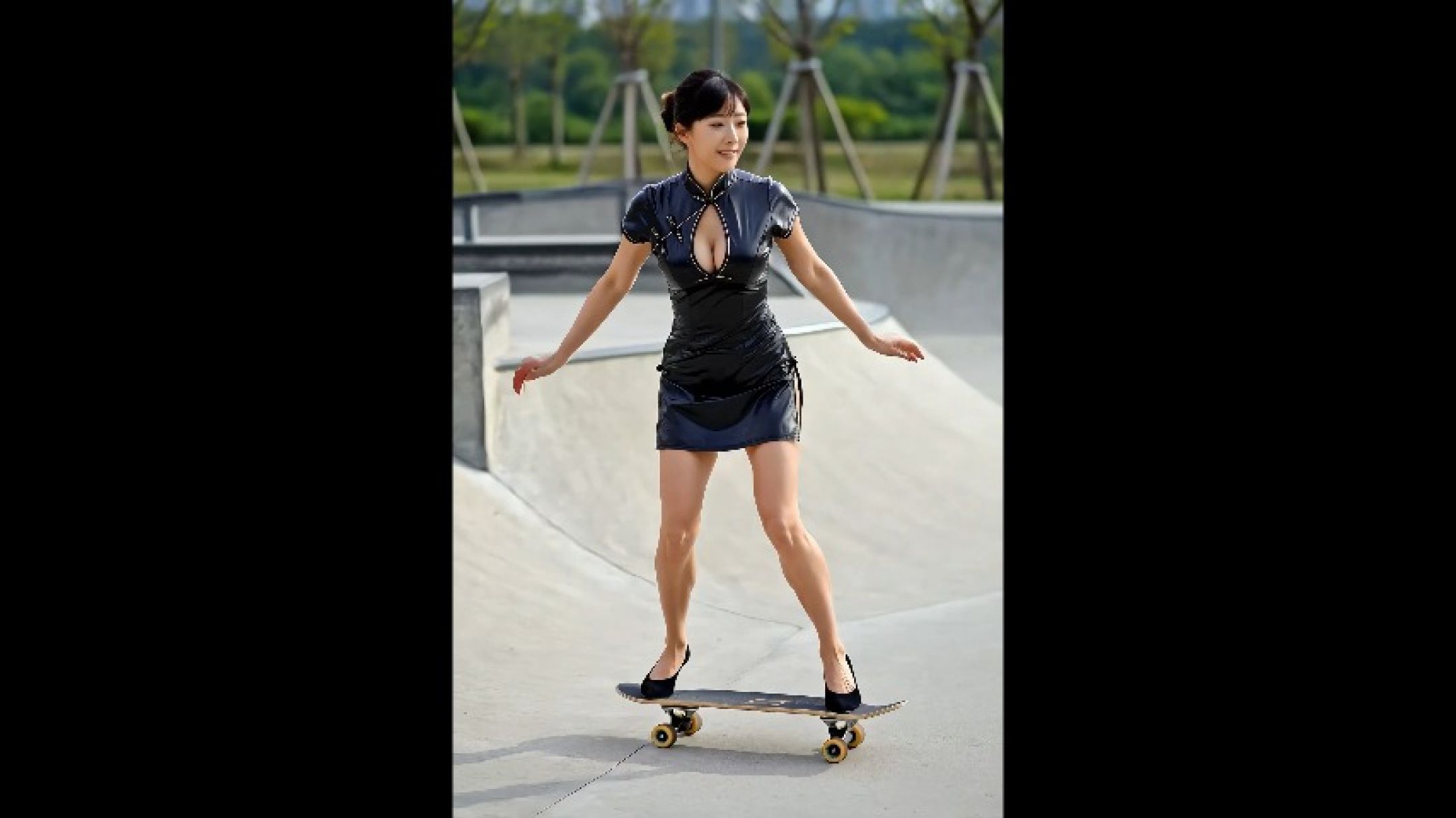 cheongsam style Japanese-style cheongsam girl skateboarding