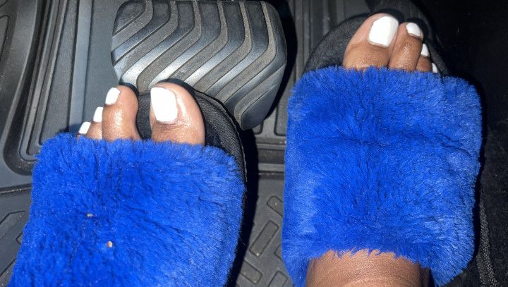 Early Morning Drive In Blue Furry Slippers