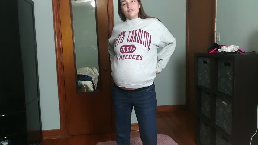 Pregnant Trying On PrePregnancy Clothing