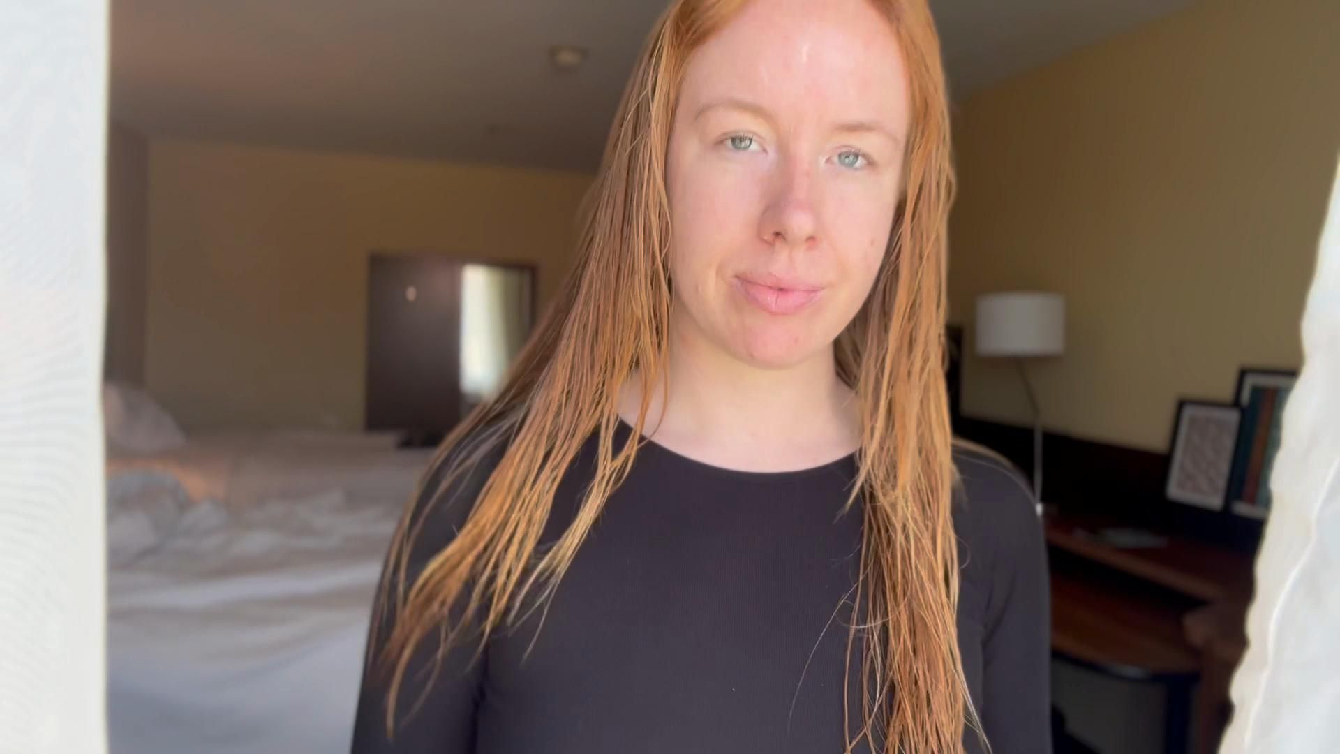 Showing off my freshly washed ginger hair long and red