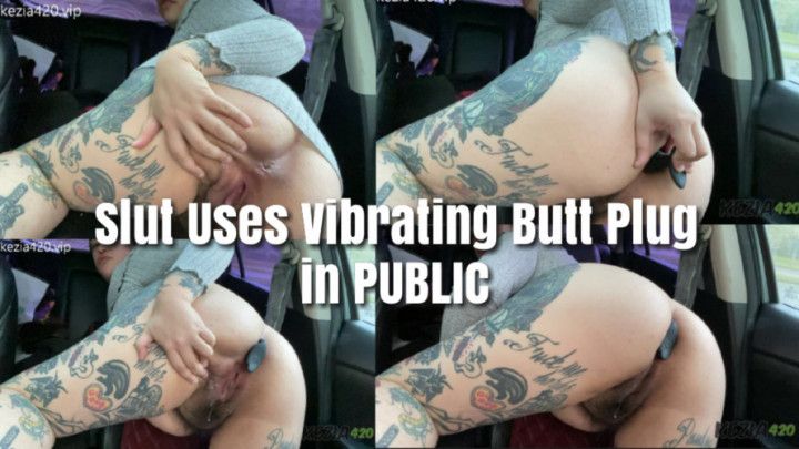 Slut Uses Vibrating Butt Plug in PUBLIC