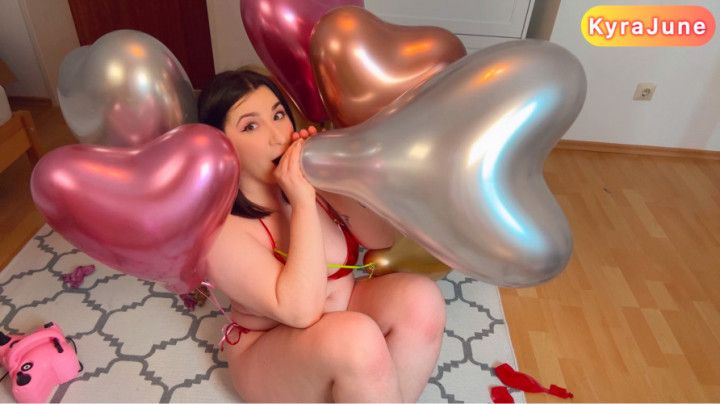 Helium Heart Balloons Bikini Fun with Popping and Grinding a