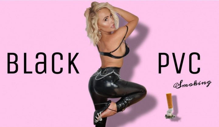 Smoking in Black PVC Leggings