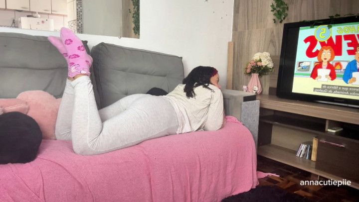 Chubby Girl Farting in Pajamas While Watching TV Voyeur