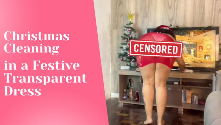 BBW Christmas Cleaning in a Festive Transparent Dress