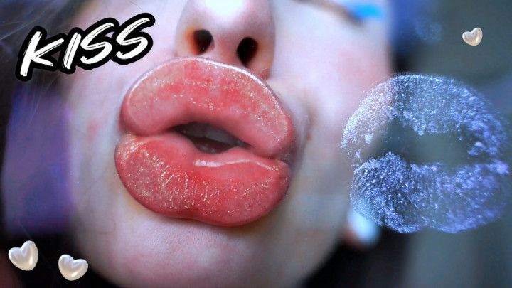 Glamour girl kiss with hot shiny juicy lips