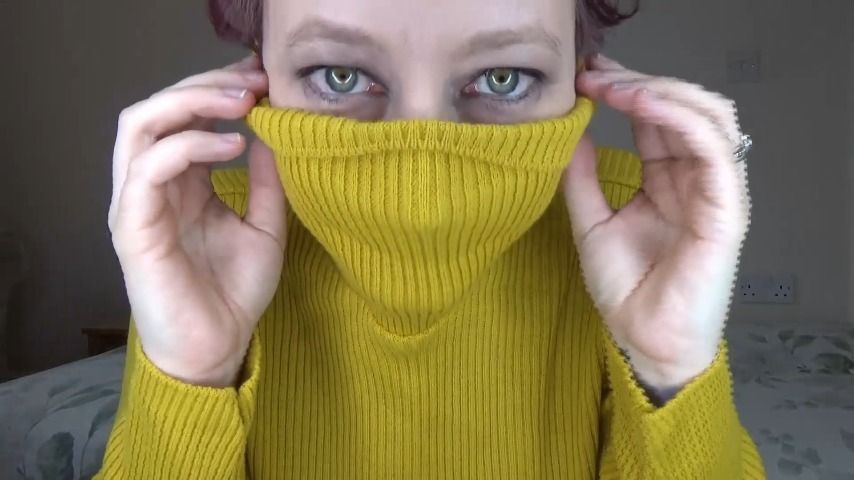 Turtle neck sweater fetish and no bra