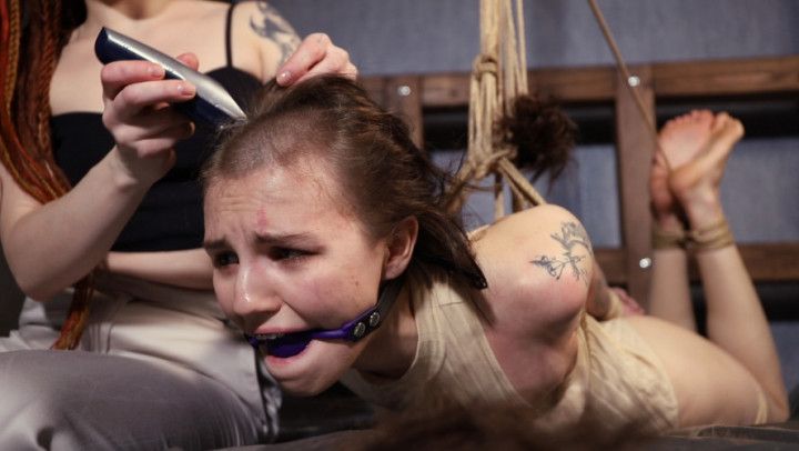 Cutting hair of bondaged Bramble