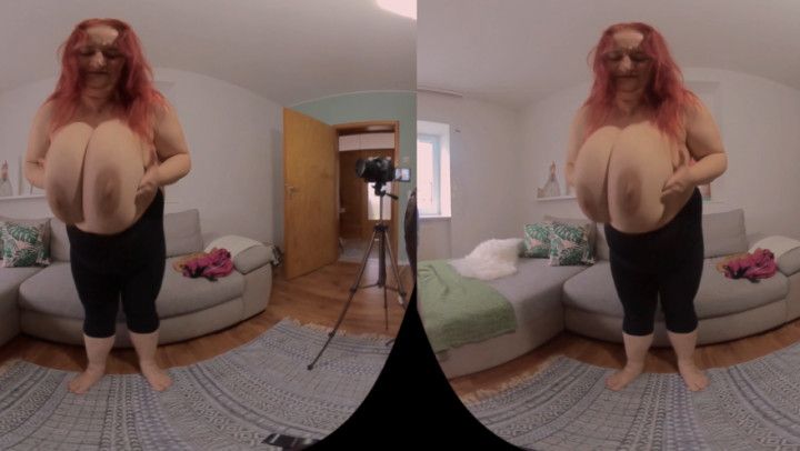 VR180 3D - Sunniva's Big Breasts in a tight Beige Pullover