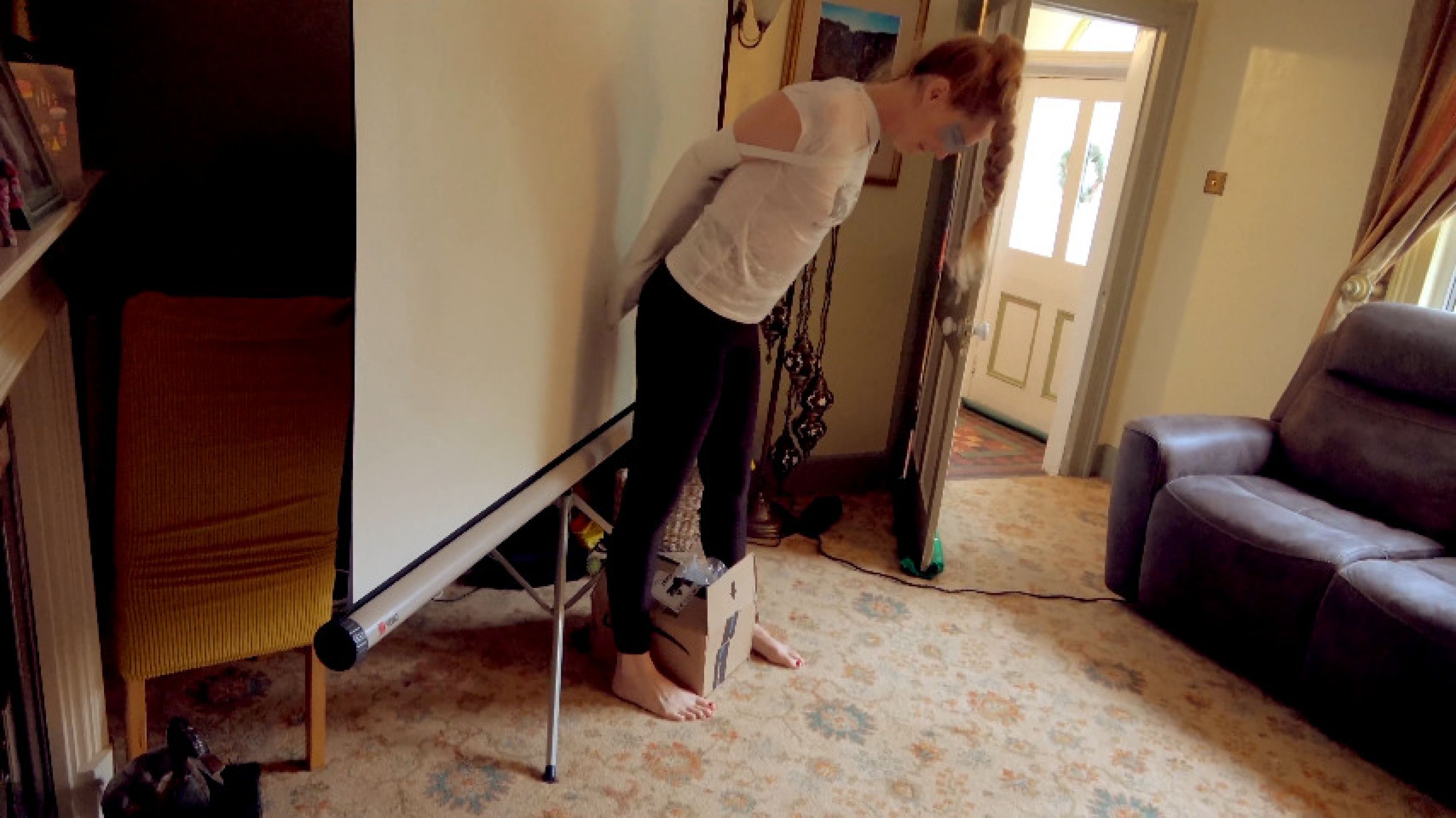 Blindfolded Barefoot Tasks in Armbinder