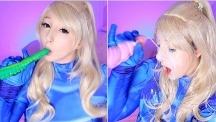 Samus addicted to cum | Alien double blowjob