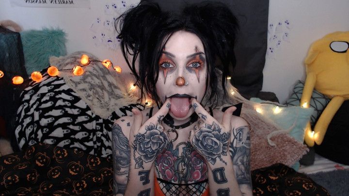 messy spitty clown bj and cum in mouth