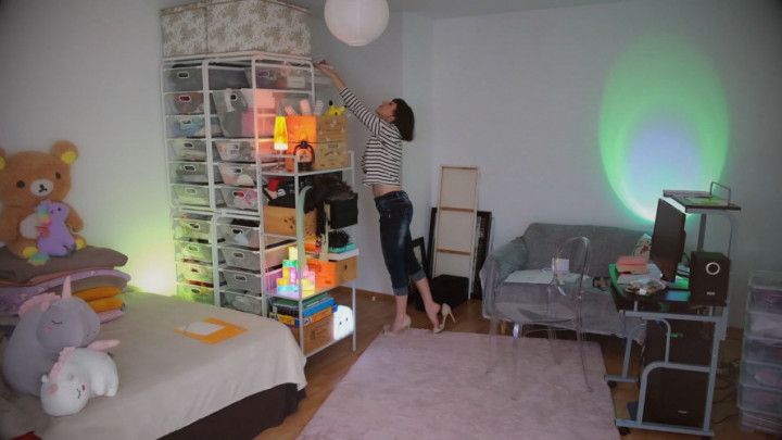 Teasing a coworker: whale tail, belly, high heels