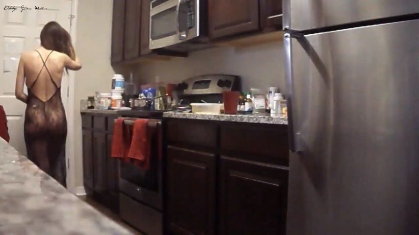 Walking in Sheer Black Lace Dress I