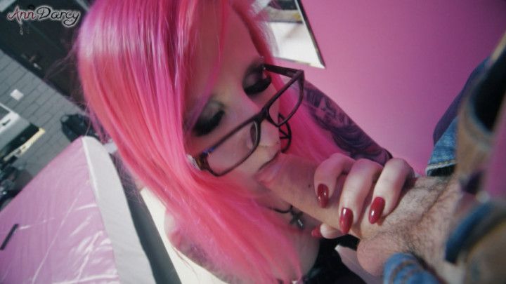 Pink room blowjob and edging with facial