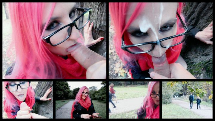 Super risky public blowjob facial POV